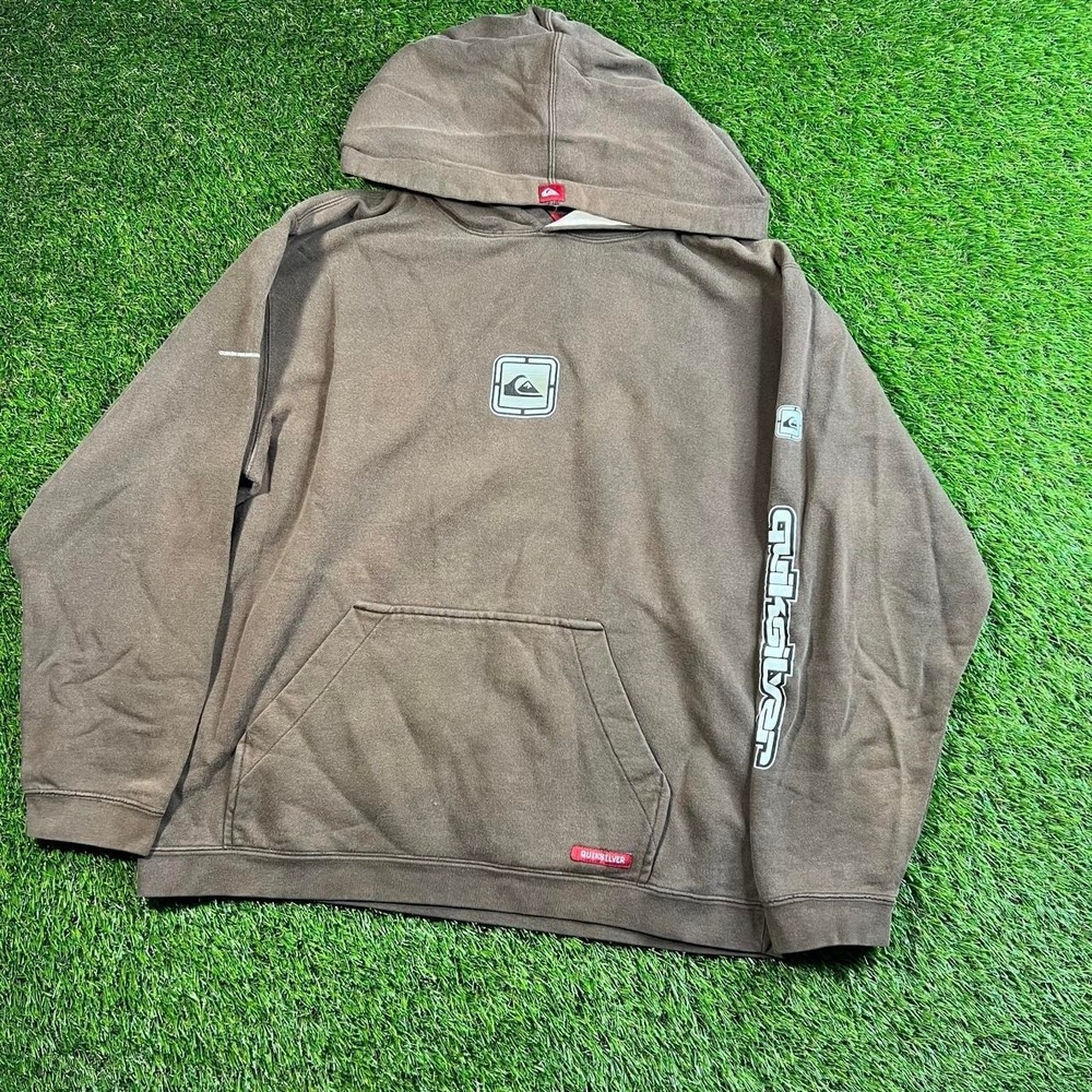 Quiksilver 2000s Y2K Hoodie Boys Large Brown Graphic Skate Surf Vintage Retro OG